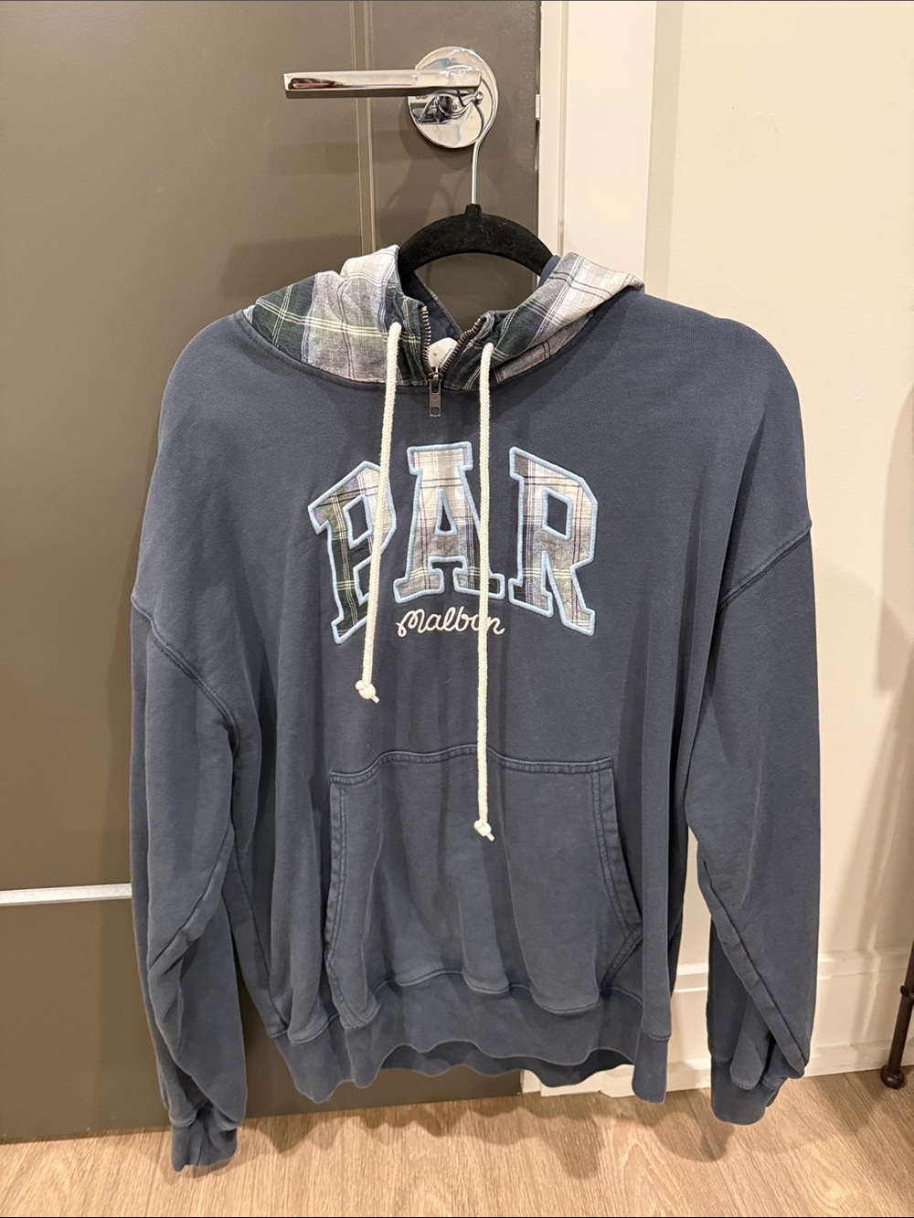 GAP Men’s Slate Blue Plaid-Lined Zip Hoodie
